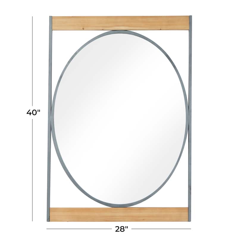 Brown Metal Wall Mirror with Wood Accents