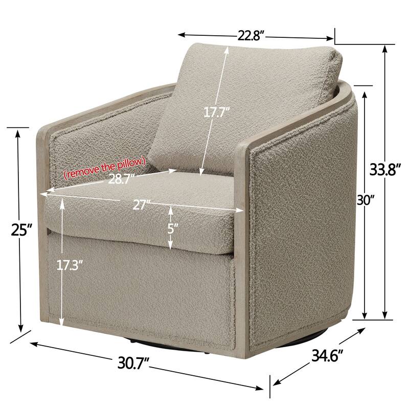 KINWELL 31"W Oak Frame Upholstered Swivel Barrel Armchair