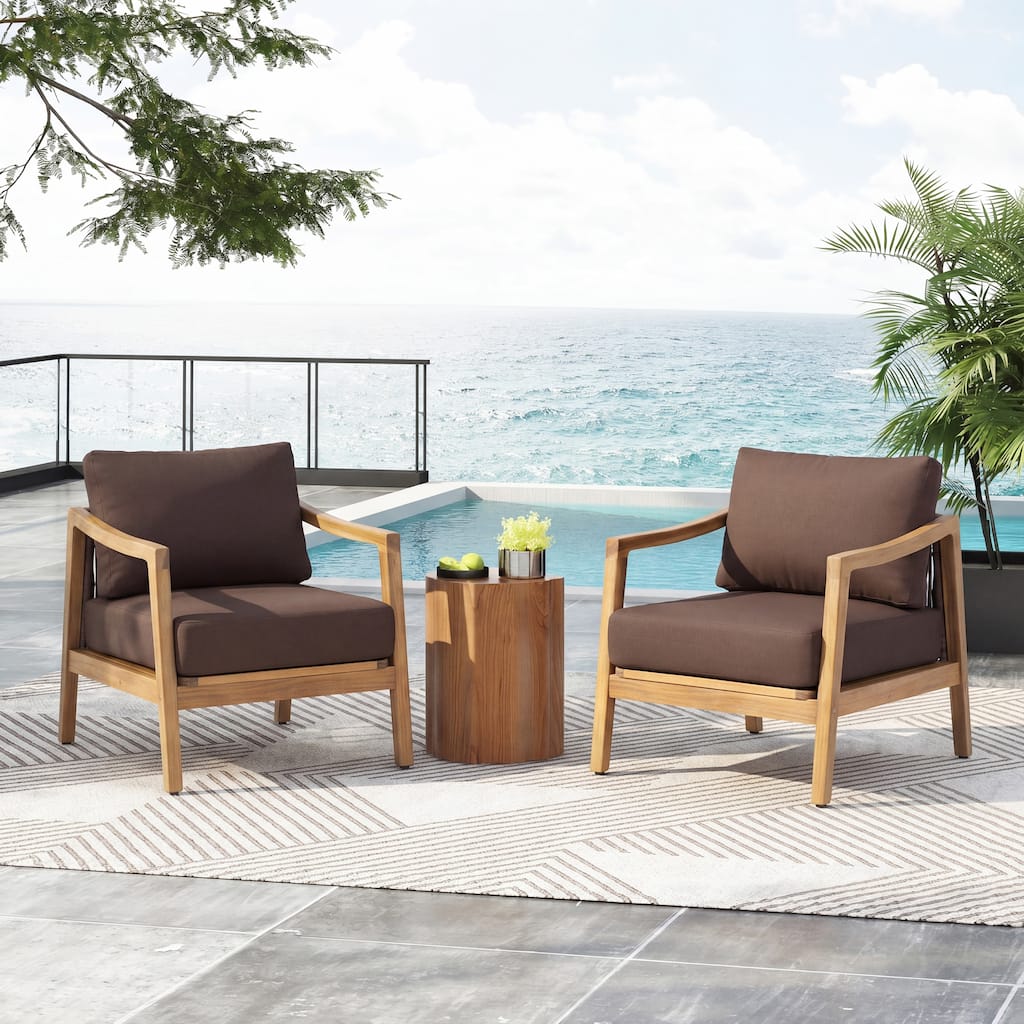 Christopher Knight Home - Outdoor Acacia Wood Club Chair with Rope Back and Water-Resistant Cushions