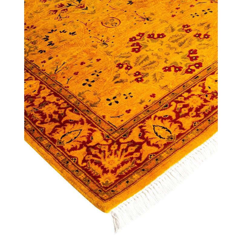 Overton Hand Knotted Wool Vintage Inspired Modern Contemporary Overdyed Yellow Runner Rug - 2' 7" x 8' 2"