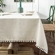 preview thumbnail 11 of 17, DriftAway Pom Pom Tassel Rectangle Linen Textured Decorative Table Cloth Light Linen - 55" Width X 55" Length