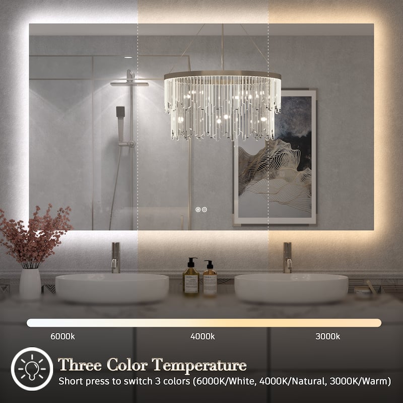 Frameless LED Backlit Anti-Fog Bathroom Vanity Mirror