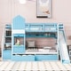 preview thumbnail 16 of 98, Bunk Bed Castle Playhouse Solid Wood Stairs Bed Frame with Storage Shelves & 2 Drawers, Children's Slide Bed with Guardrail