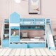 preview thumbnail 59 of 64, Twin over Twin Size Solid Wood Castle Style Bunk Bed with 2 Drawers 3 Shelves and Slide for Kids, Bedroom