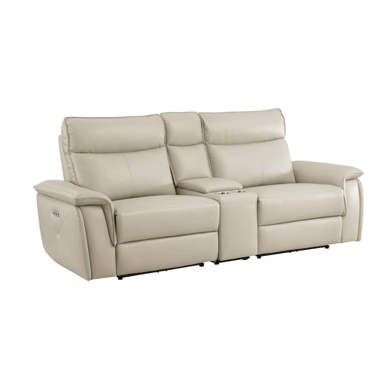 Blythe Power Double Reclining Loveseat with Console - Taupe (Leather)