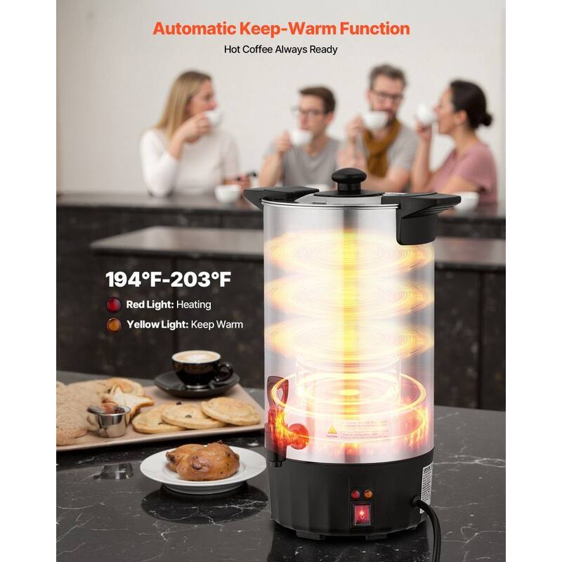 9L Coffee Urn 60 Cups Hot Beverage Dispenser with Reusable Mesh Filter and Fast Brew - 12.2 x 11.4 x 18.3 in