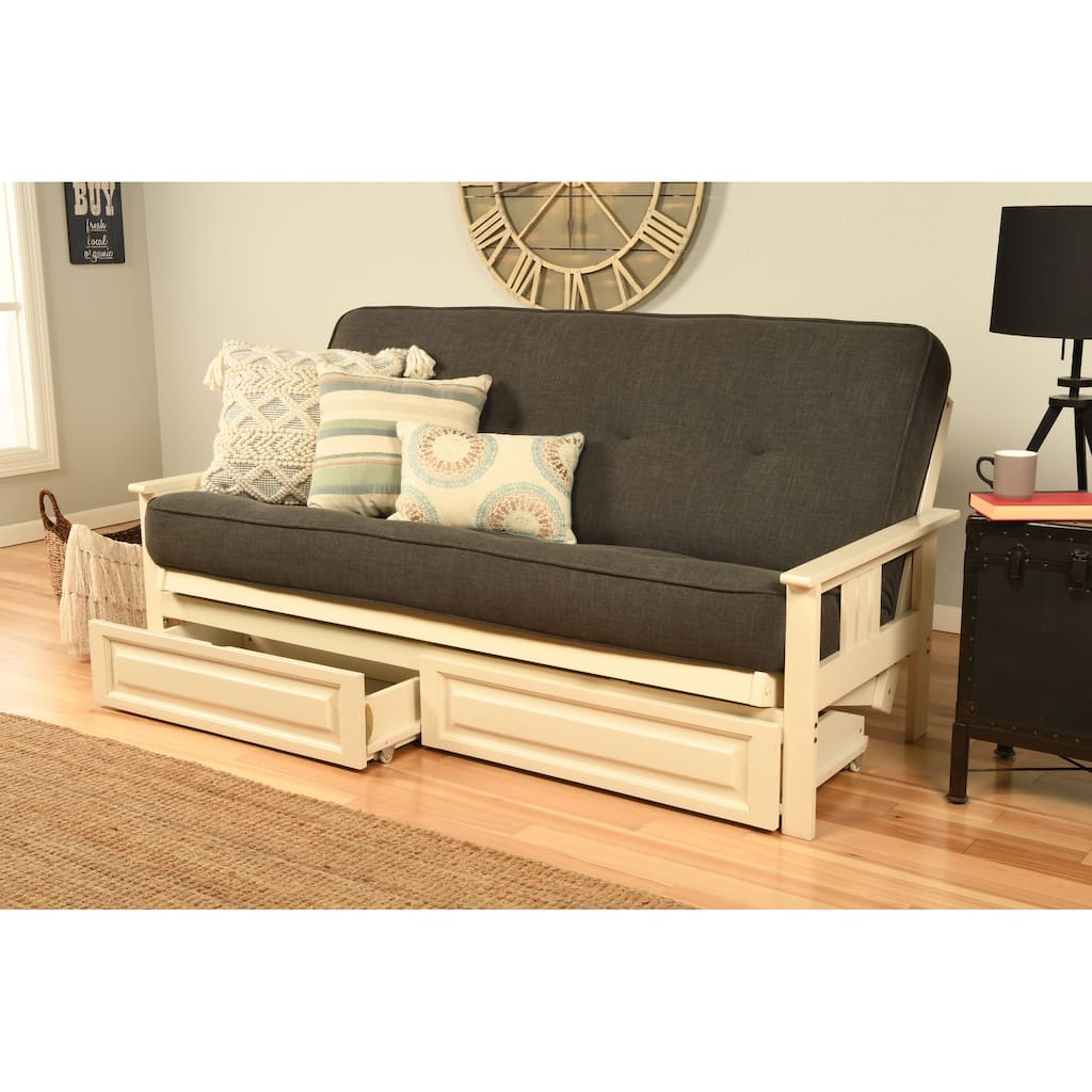 Somette Beli Mont Futon Set with Linen Mattress and Storage Drawers