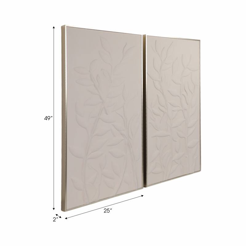 Canvas Art Framed Wood Subtle Leaf Texture (Set of 2) - 49" White