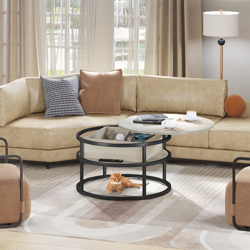 Moasis Round Lift Top Coffee Table with Hidden Storage