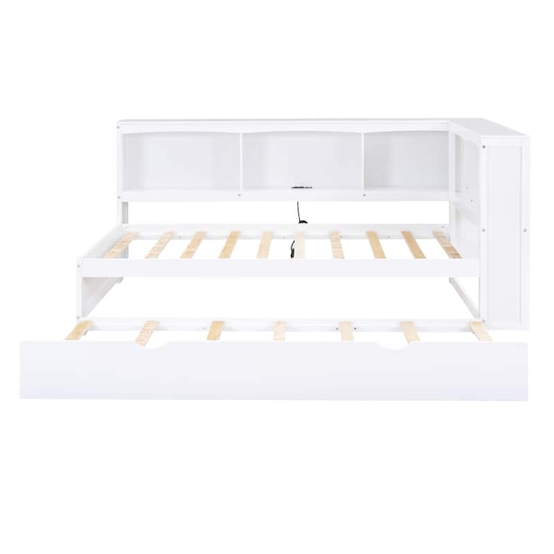 Twin Size Trundle Bed MultiFunctional Platform Bed with Storage