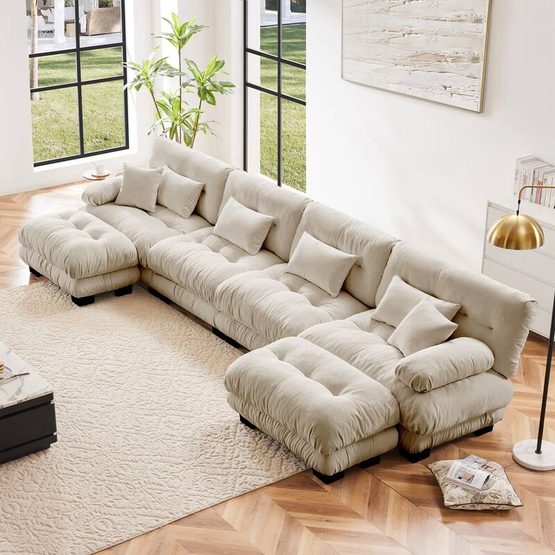 173.2" Chenille U-Shaped Cloud Sectional Sofa with 2 Ottomans (4-Seater Modular)