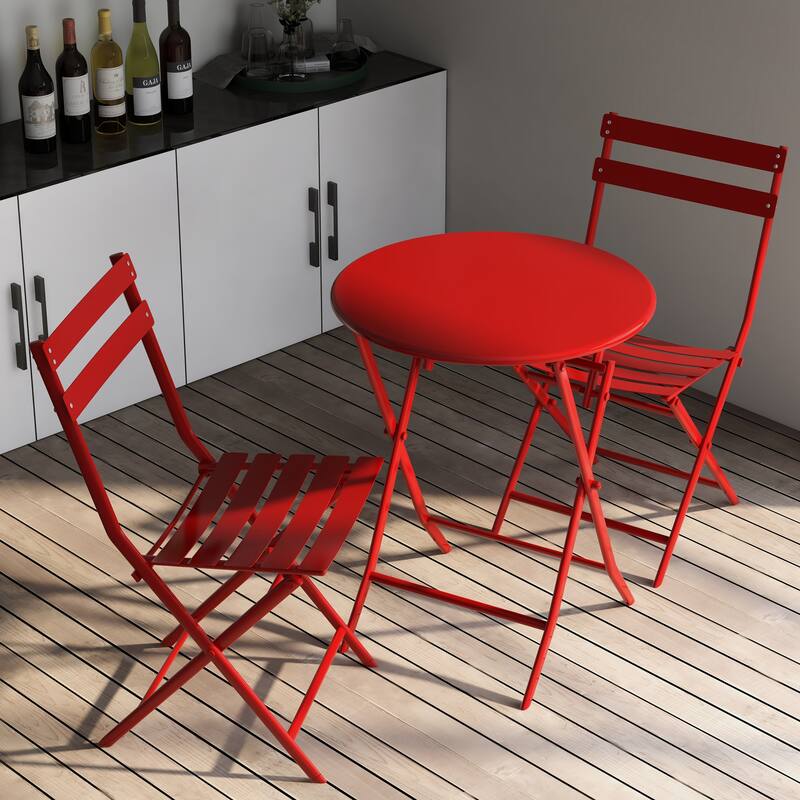 Modern 3 Piece Patio Bistro Set w/ Foldable Round Table and Chairs