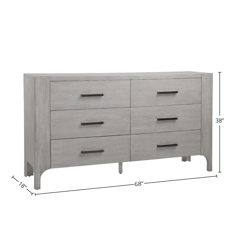 Mark 6-Drawer Acacia Wood Dresser, Light Gray