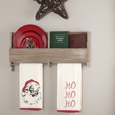 Chenille Christmas Ho Ho Ho Bleached White Muslin Tea Towel Set of 2 19x28 - Tea Towel 28x19
