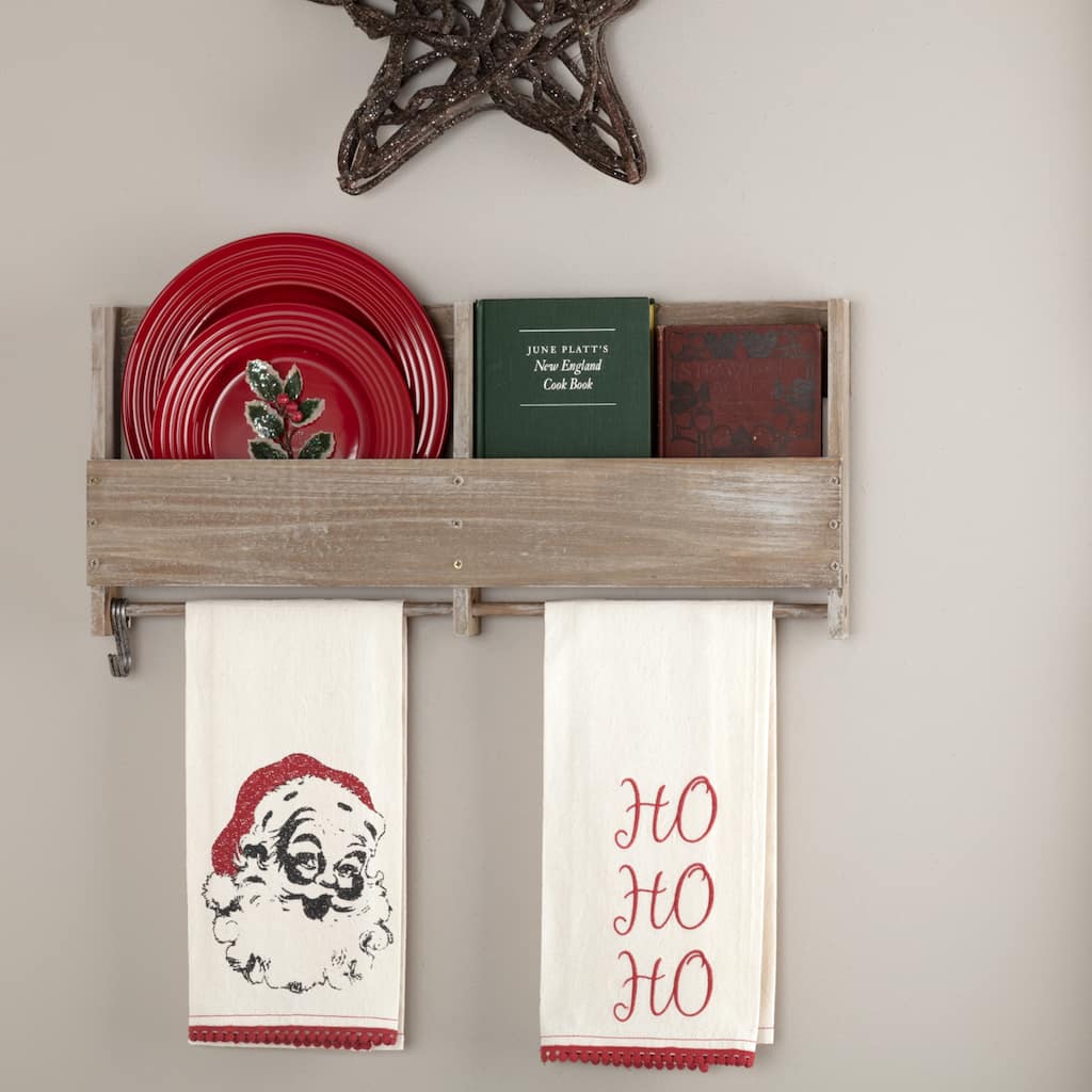 Chenille Christmas Ho Ho Ho Bleached White Muslin Tea Towel Set of 2 19x28 - Tea Towel 28x19