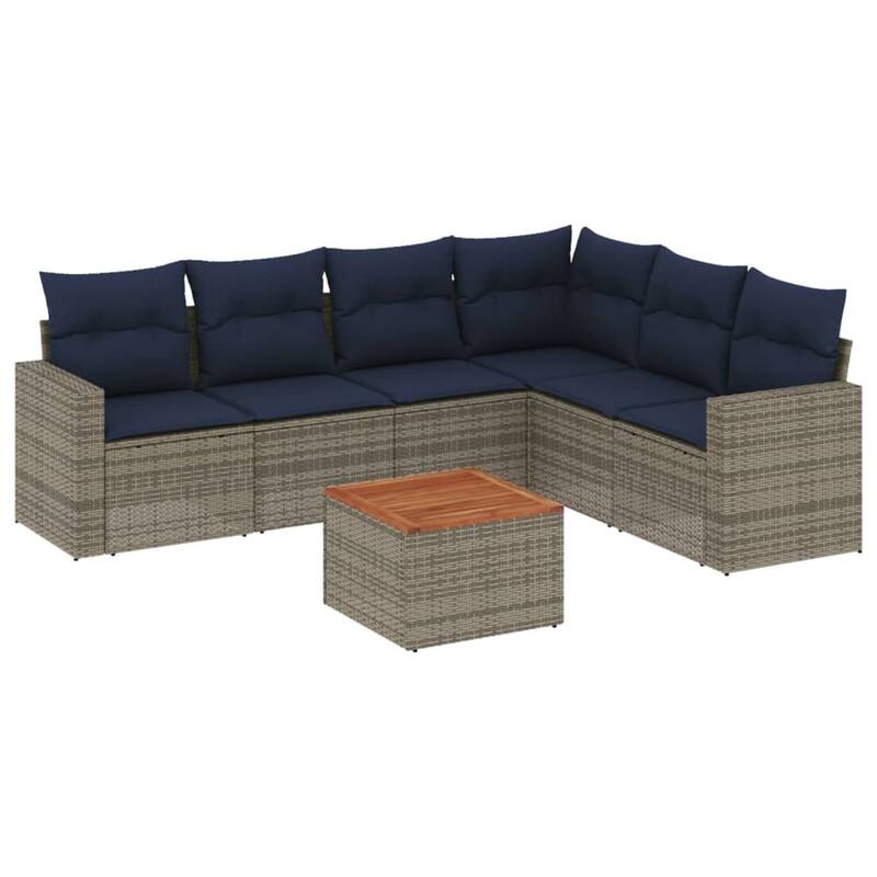 vidaXL Patio Sofa Set with Cushions Outdoor Furniture 7 Piece Poly Rattan - 25.8x 24.4x 27.2