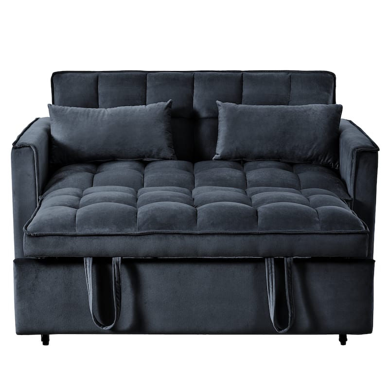 3 in1 Loveseat Convertible Pull-out Sleeper Sofa Bed, Adjustable Backrest Velvet Loveseat Futon Sofa with Pillows, Pockets