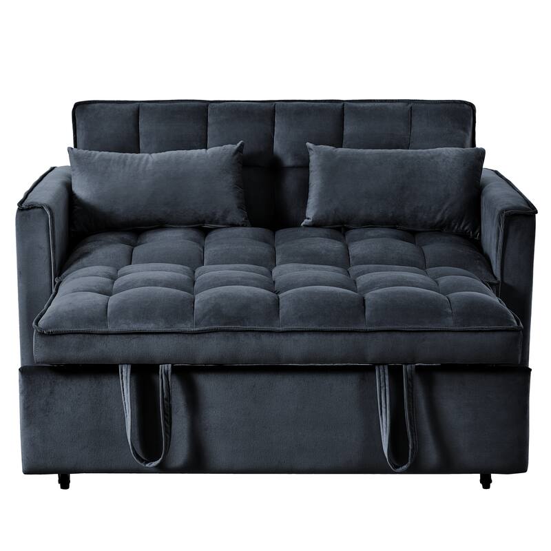 52.75" Velvet 2-Seater Sleeper Sofa, Pull-Out Bed and Adjustable Back