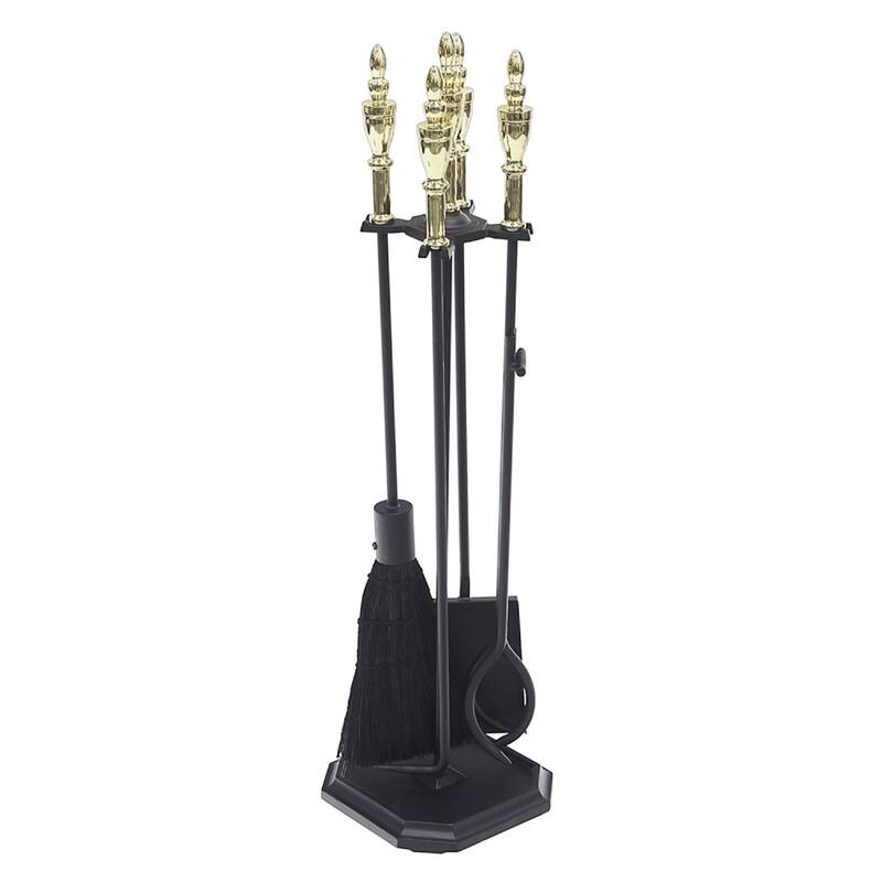 Achla Designs Westford Fireplace Set of 4 Tools, 30.5 Inch Tall, Antique Brass and Black - Polished Brass and Black