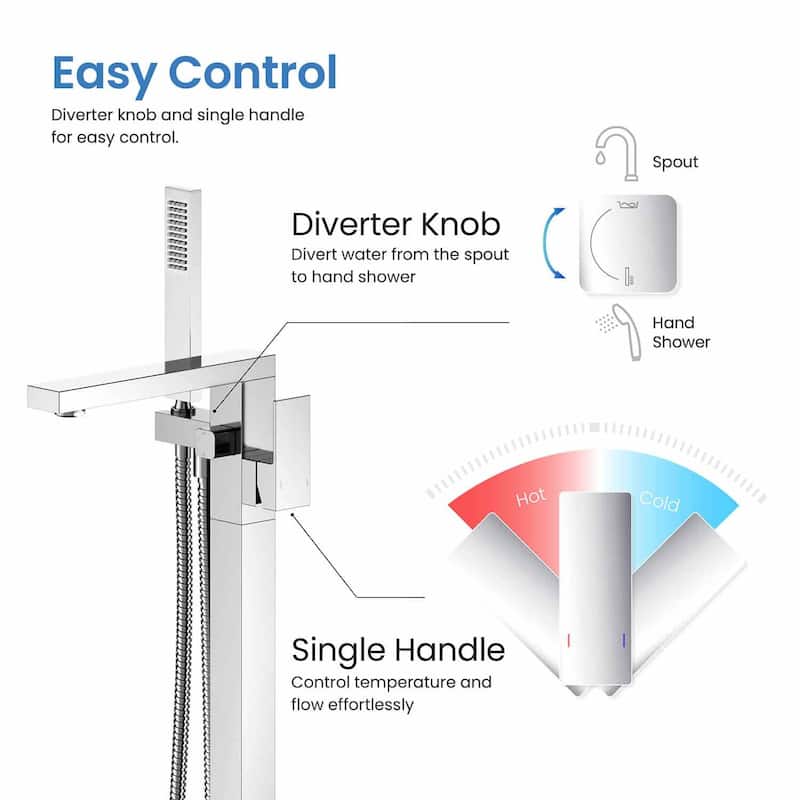 Cube Single Handle Floor Mounted Freestanding Tub Filler With Hand Shower
