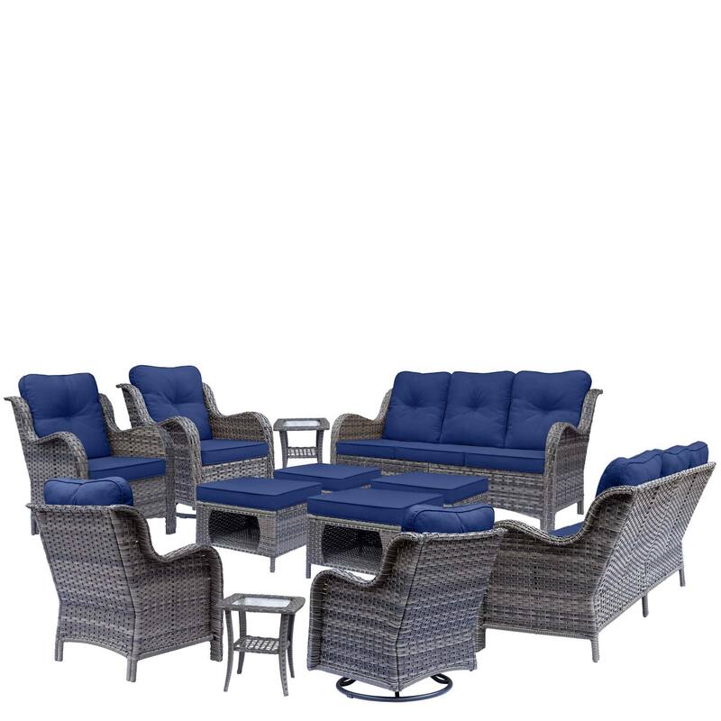 Outdoor Patio Furniture-Gray Wicker Outdoor Swivel Rocker Chairs Set