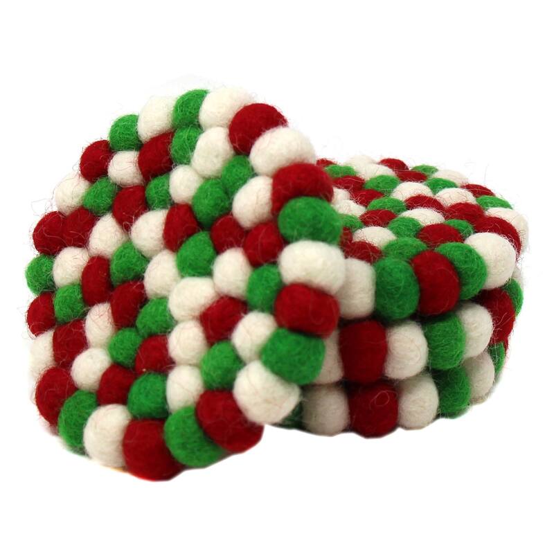 The Curated Nomad Southard Handmade Colorful Felt Ball Coasters (Set of 4) - N/A