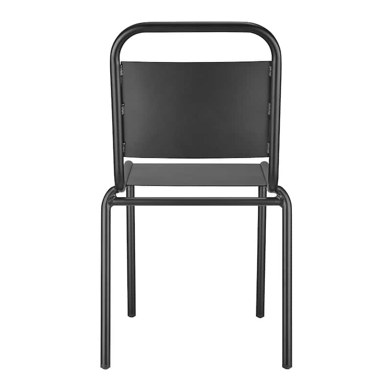 Set of Two Black Aluminum Outdoor Stacking Dining Chairs