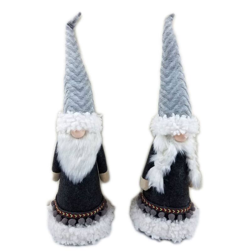 Nordic Mr and Mrs Santa Gnomes Christmas Figurines 24.5" Gray Set of 2