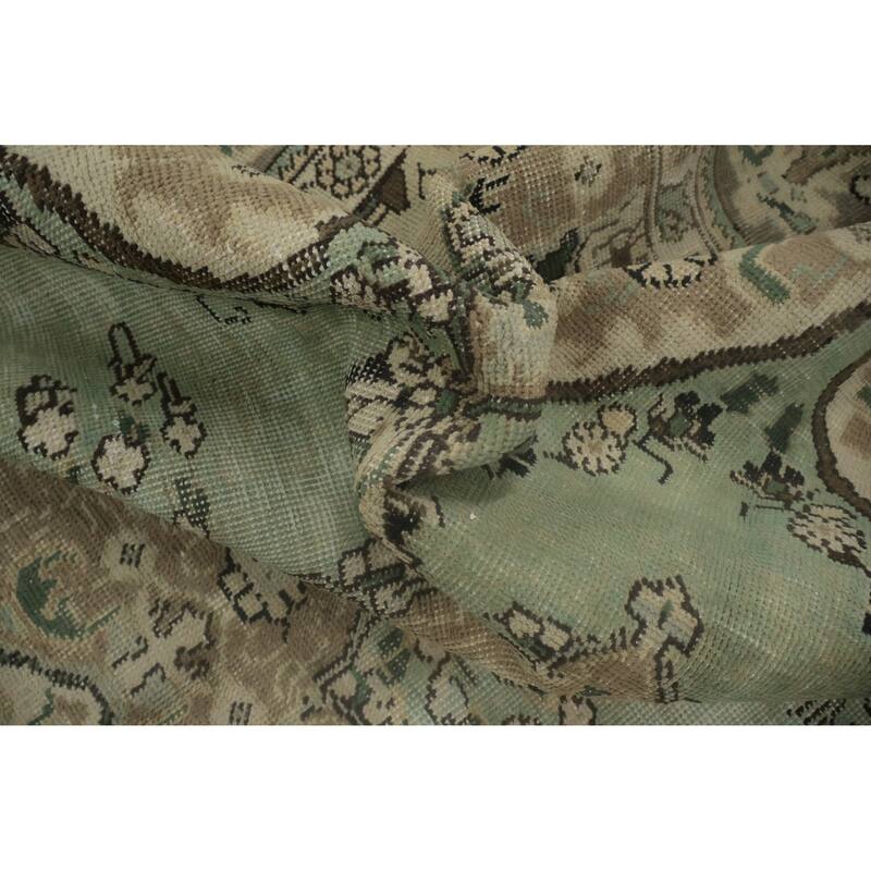 Hand Knotted Oriental 100% Wool Carpet Traditional Floral Green Tabriz Area Rug - 10' 0'' X 6' 6''