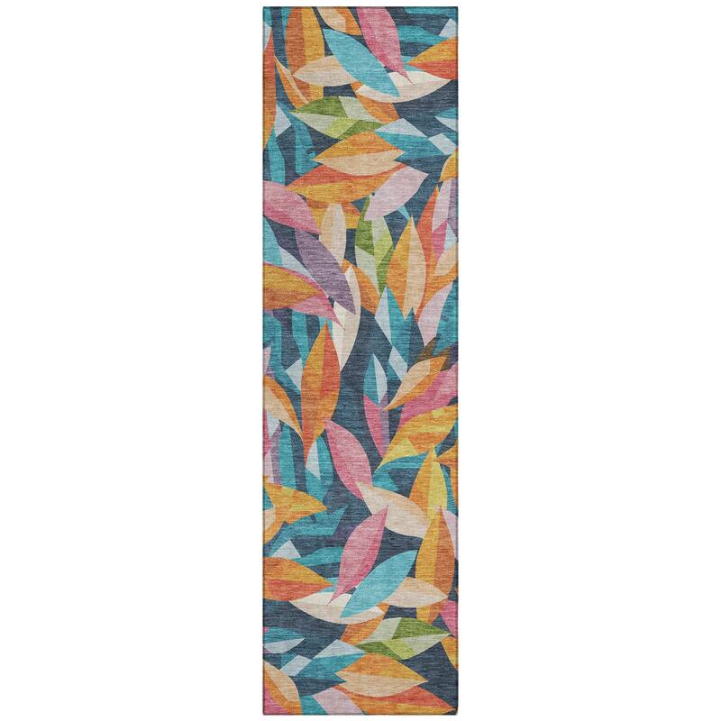 Machine Washable Indoor/ Outdoor Modern Floral Chantille Rug