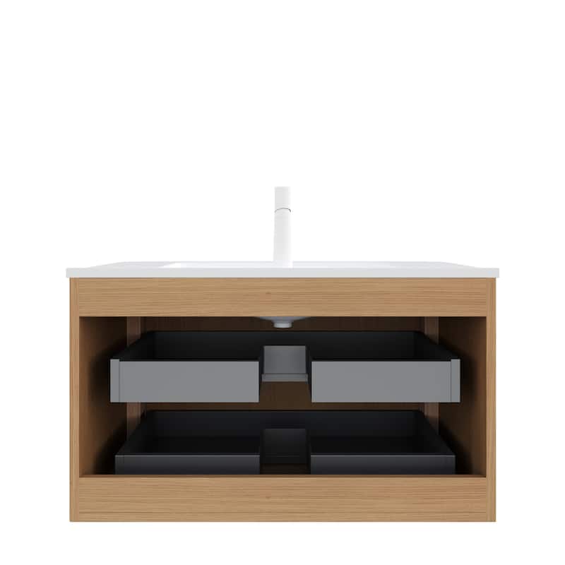 Floating Stripe Bathroom Vanity with Ceramic Sink