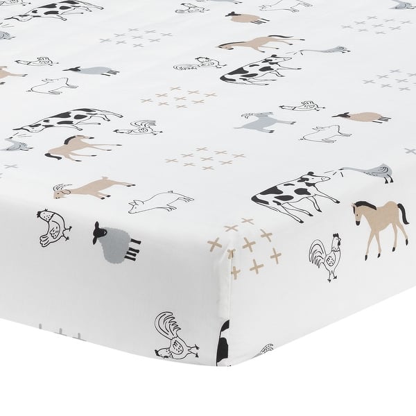 slide 2 of 5, Lambs & Ivy Baby Farm Animals 100% Cotton Fitted Crib Sheet - White