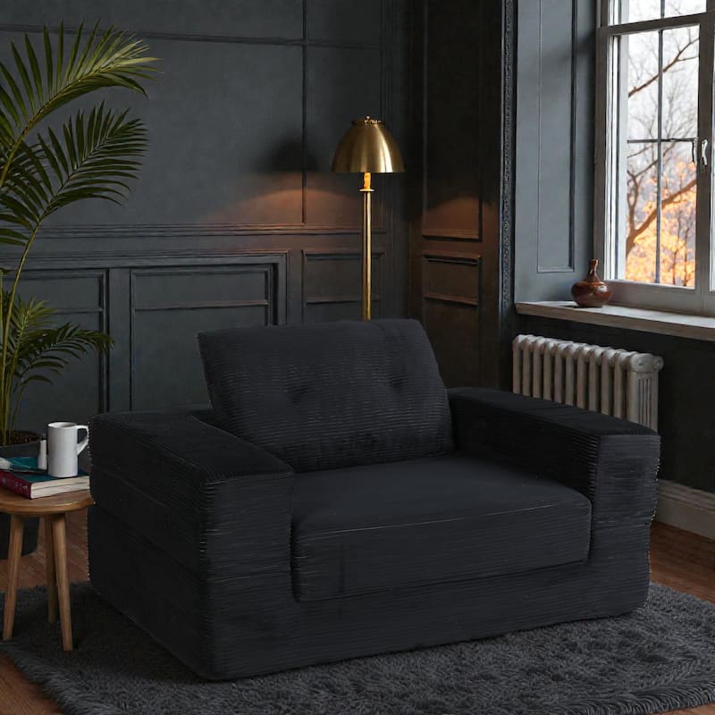 Compression Human Dog Sofa Bed, 3-in-1 Corduroy Floor Couch with Pillow, Folding Lounger for Adults & Pets