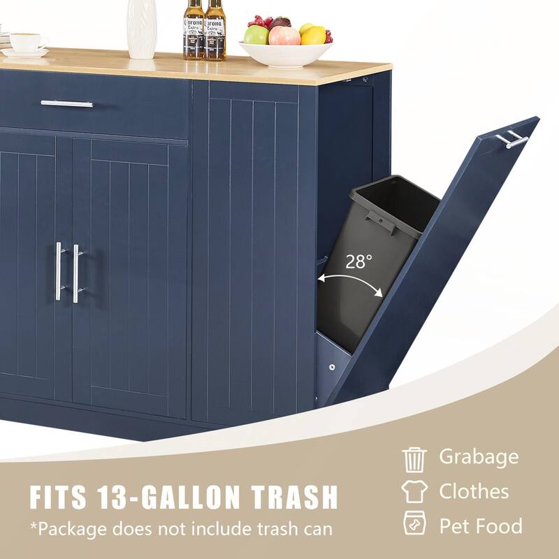 53inch Kitchen Storage Islands with Drawers and Trash Can Storage