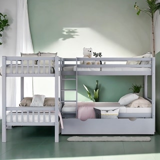 Contemporary Twin L-Shaped Bunk bed with Built-in Ladder and Drawers, 4 Beds in 1, Maximized Space, Versatility Galore