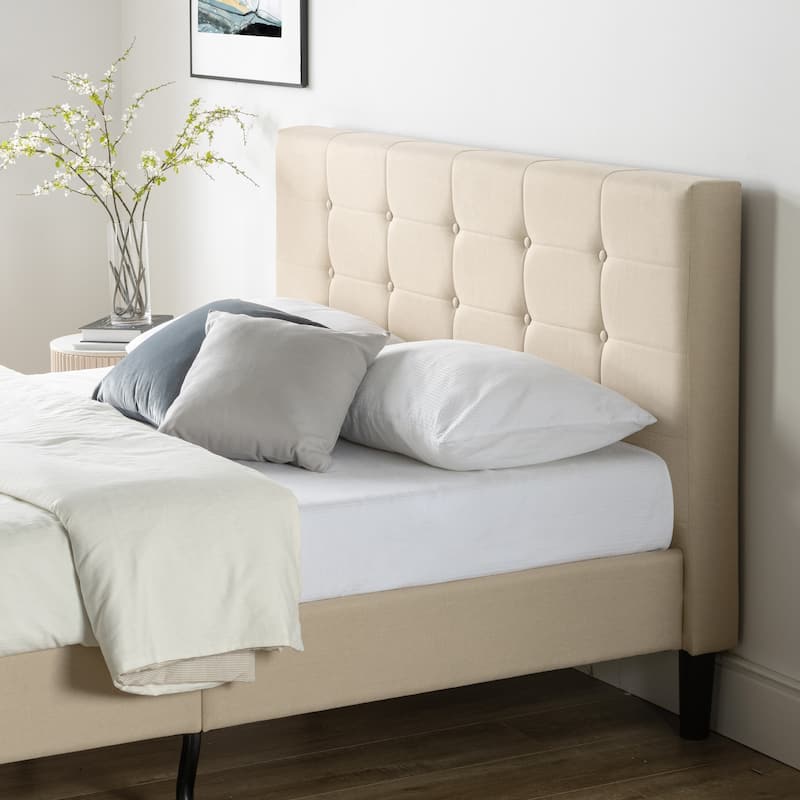 Priage by Zinus Beige Upholstered Button Tufted Platform Bed - Full