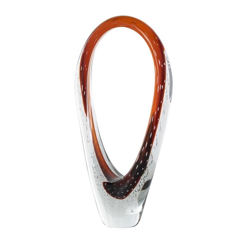 Dark Blue or Copper Glass Cutout Oval Ombre Abstract Sculpture with Bubble Texturing and Clear Accents