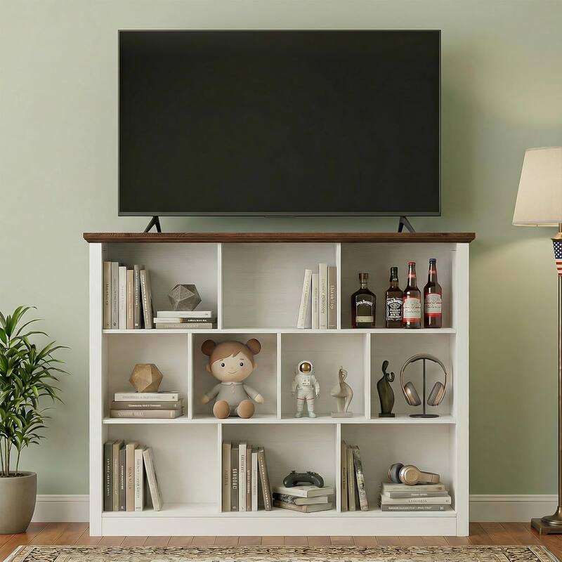 7/10 Cube Bookcase Organizer with Backpanel, 50" Wooden Storage Book Shelf for Living Room, Bedroom, Home Office, Kids Room