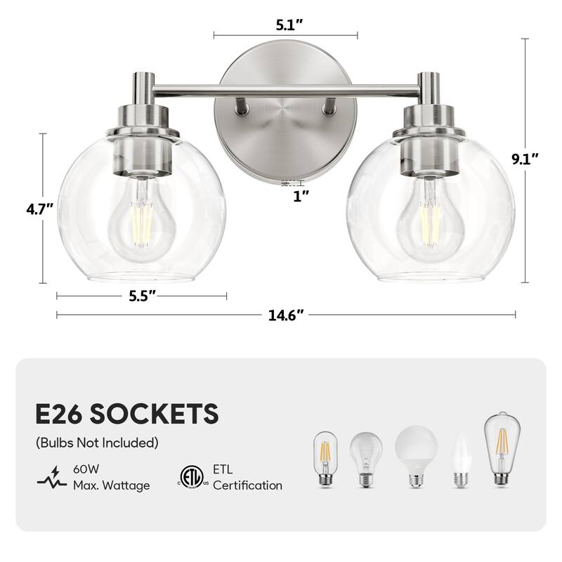 Dimmable Bathroom Vanity Light Globe Glass Shades