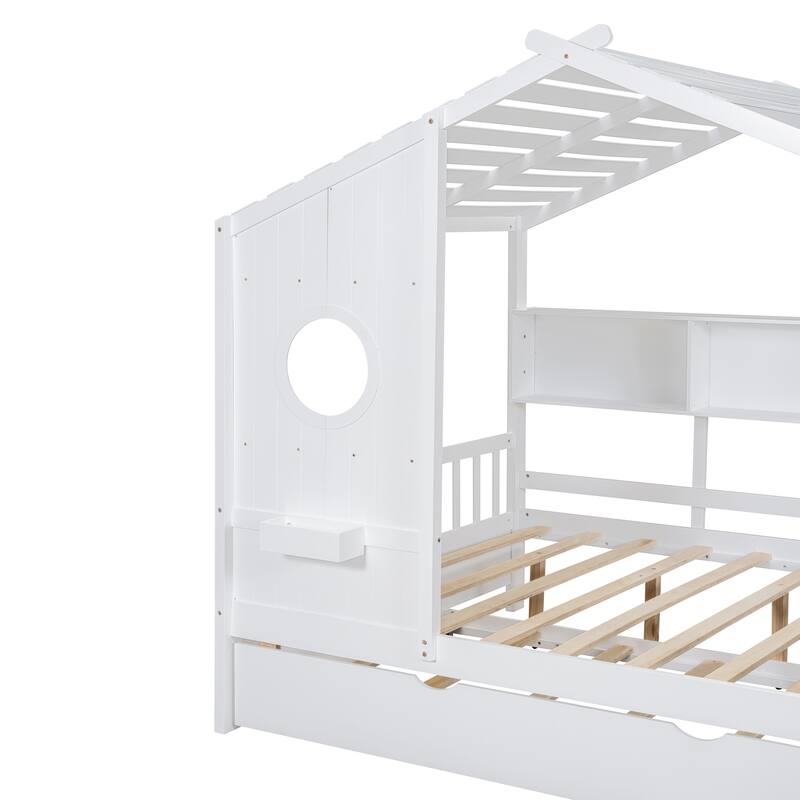 Wooden Full Size House Bed With Trundle