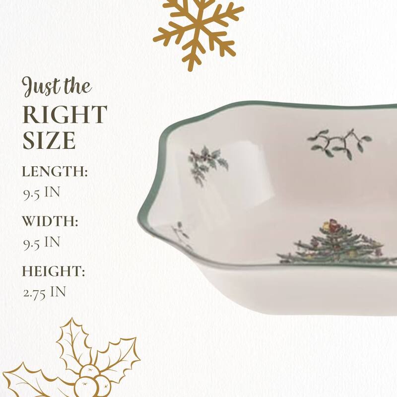 Spode Christmas Tree Square Salad Bowl - 9.5" L x 9.5" W x 2.75" H