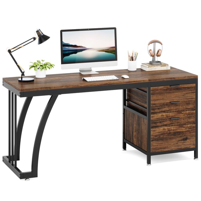 59 Inch Computer Desk with 3 Drawers, Industrial PC Desk Study Writing Table Workstation with File Storage, Home Office Desks