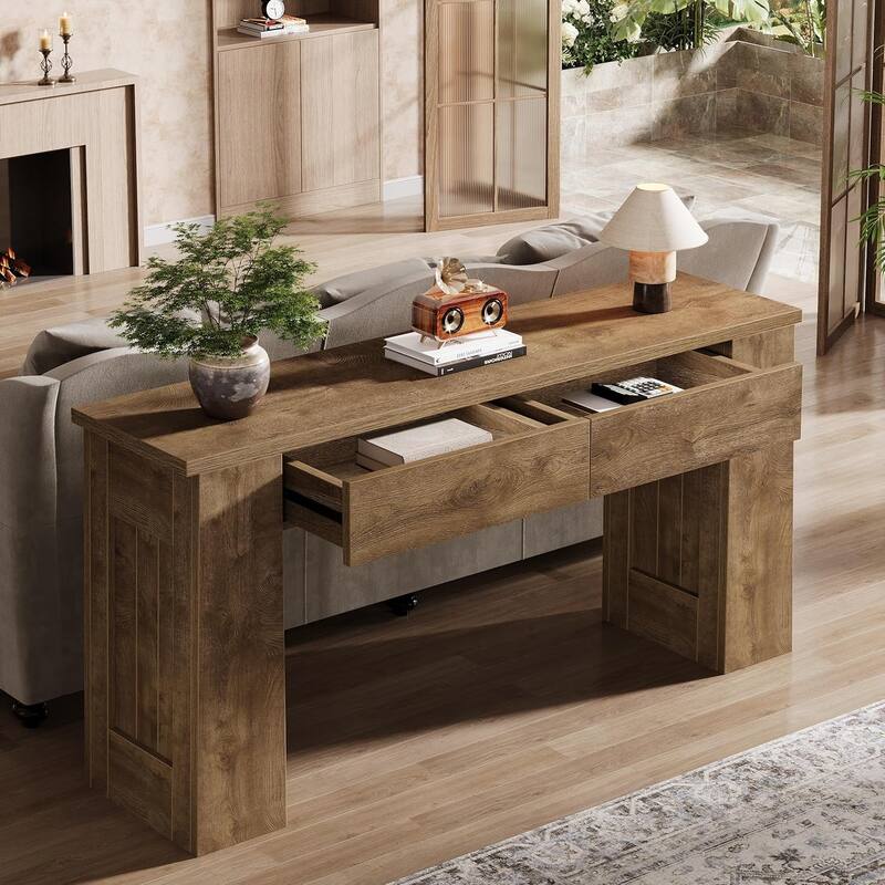 63" Console Table with 2 Drawers, Modern Entryway Sofa Table Behind Couch - 63" W x 11.8" D x 31.5" H