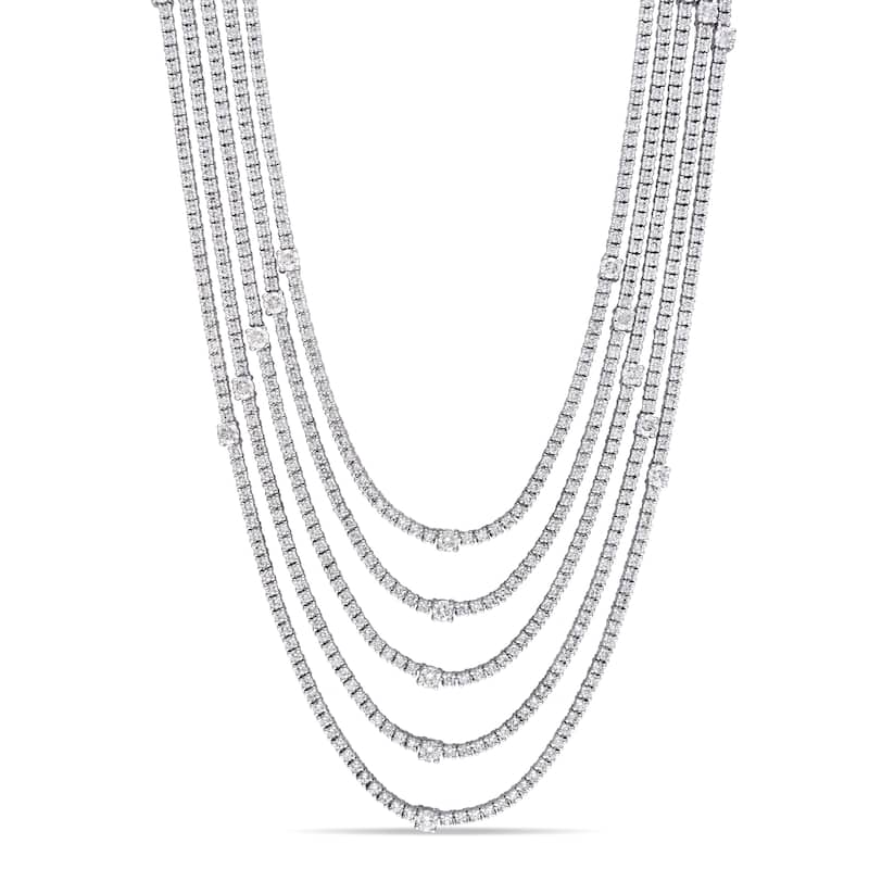 Miadora 18k White Gold Multi-Row Diamond Necklace 16 1/7 or 27 1/7ct TDW