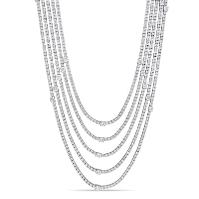 Miadora 18k White Gold Multi-Row Diamond Necklace 16 1/7 or 27 1/7ct TDW