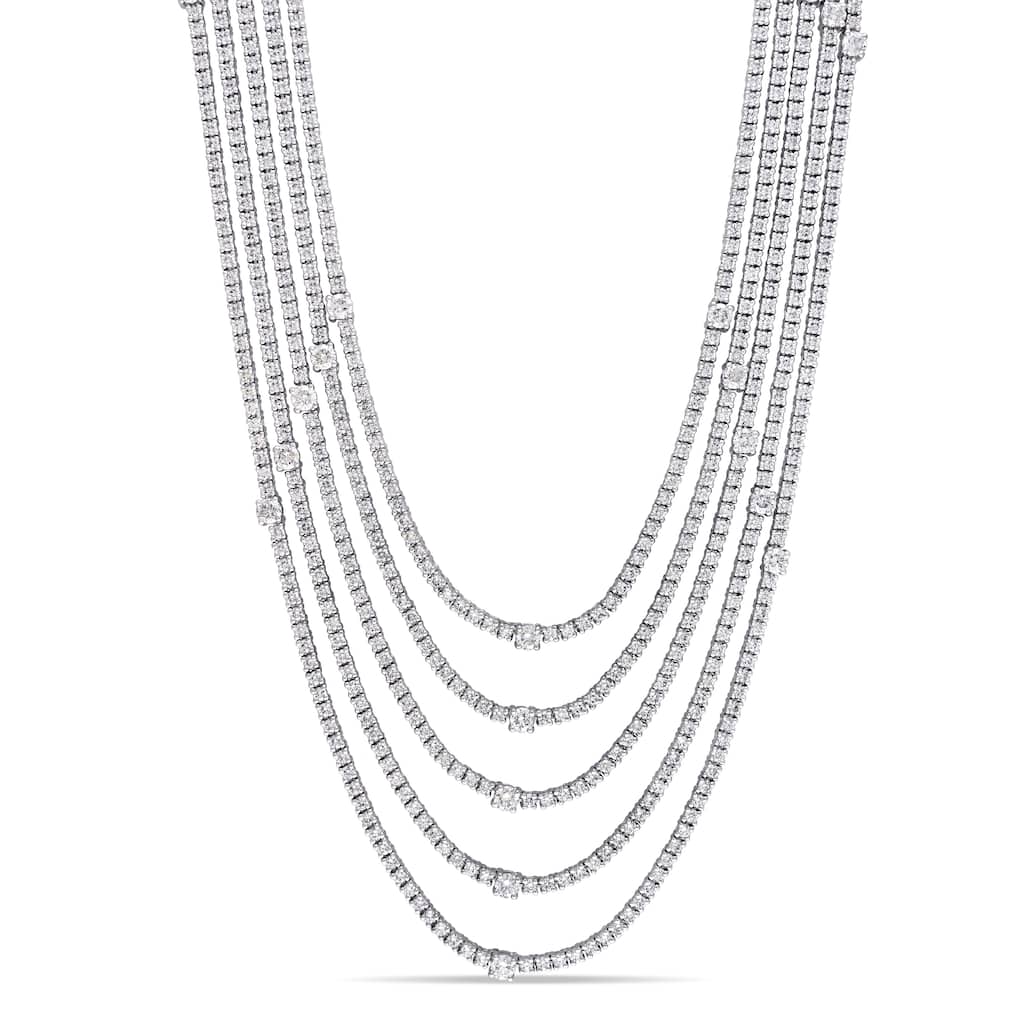 Miadora 18k White Gold Multi-Row Diamond Necklace 16 1/7 or 27 1/7ct TDW