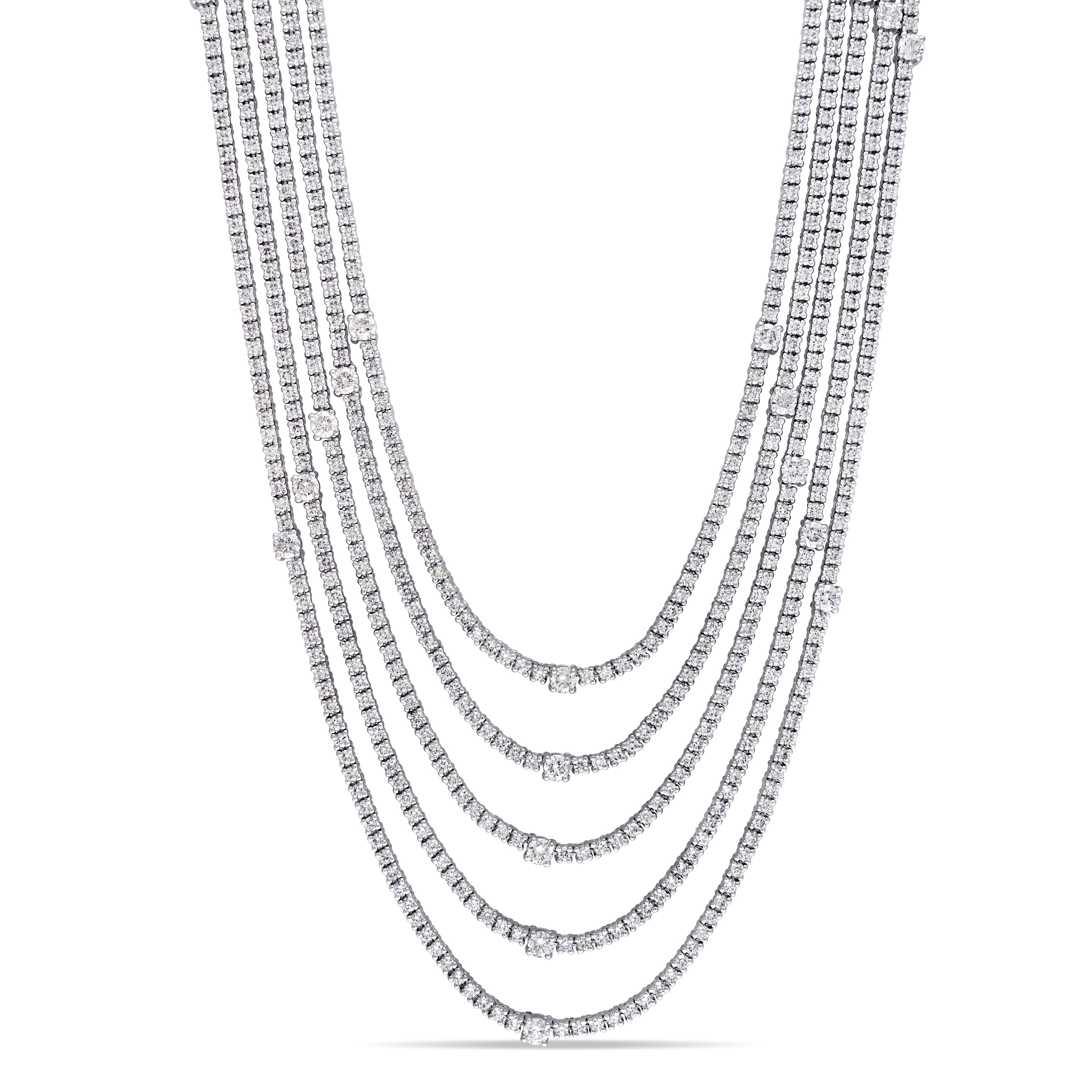 Miadora 18k White Gold Multi-Row Diamond Necklace 16 1/7 or 27 1/7ct TDW