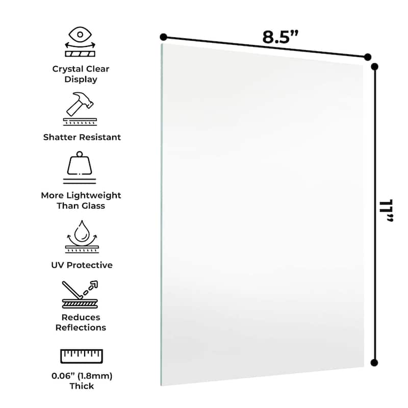 8.5x11 NonGlare Acrylic FrameGrade Acrylic Replacement for 10x12