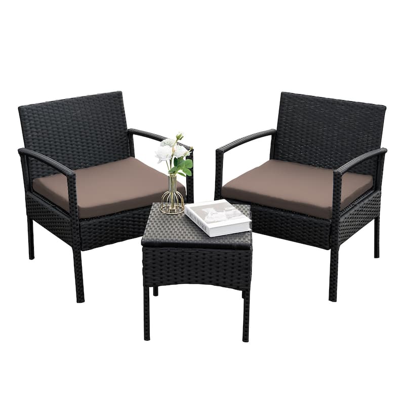 3 PCS Outdoor Patio Bistro, Rattan Conversation Chairs Set, Balcony Furniture Set - 28"H x 23.3"W x 23.3"D