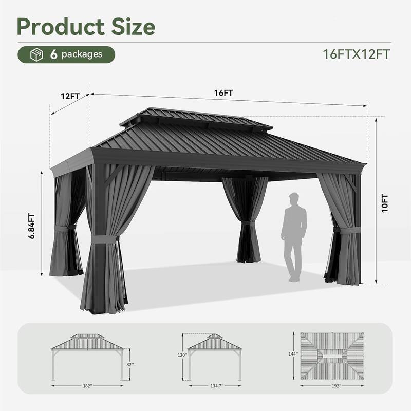 Hardtop Aluminum Gazebo, Outdoor Metal Frame Canopy Gazebo